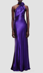 Carmelo Glamour Purple One-Shoulder Rose Maxi Dress