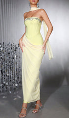 Dazzling Haisley Yellow Corset Diamante Maxi Dress