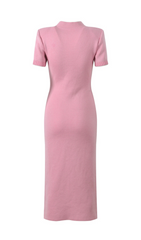 Chic Sweet Pink Floral Knit Midi Dress with Button Details