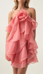Pandorea Tiered Ruffle Halter Mini Dress