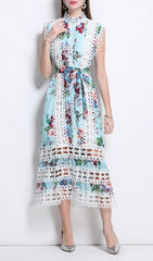 Errin Floral Eyelet Lace Mock Neck Midi Dress