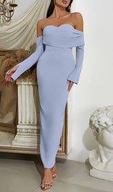 Aiesha Elegant Periwinkle Off-Shoulder Draped Bodycon Maxi Dress