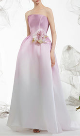 Ethereal Blushing Ombre Strapless Floral Maxi Gown