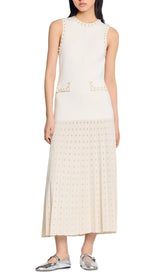 Elegant Pearl-Beaded Sleeveless Knit Maxi Dress for Women