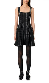 Chic Dot-Stripe Jacquard Knit Mini Dress