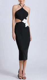 Showstopping Babette Floral Cutout Halter Bandage Midi Dress