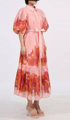 Gertraud Romantic Floral Print Midi Dress with Statement Puff Sleeves