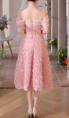Giovani Romantic Pink Rose Off-Shoulder Midi Dress