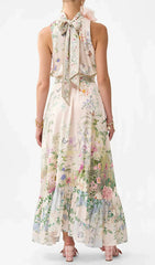 Emy Elegant Floral Halter Maxi Dress with Detachable Statement Flower