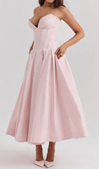 Devani Elegant Pink Strapless Corset Midi Dress