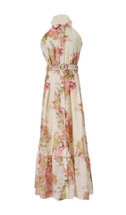 Derval Elegant Floral Halter Maxi Dress for Women