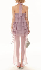 Farah Ethereal Lavender Halter Ruffle Maxi Dress