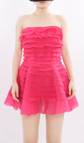 Kalie Hot Pink Strapless Ruffle Mini Dress
