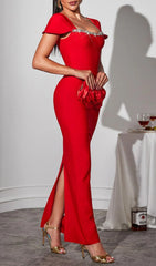 Caleb Red Rhinestone Glamour Maxi Dress