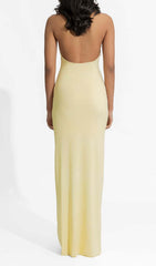 Fareeda Yellow Ruffled Halter Backless Maxi Dress