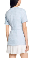 Chic Light Blue Tweed Mini Dress