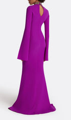 Ellema Dazzling Purple Embellished Long Sleeve Maxi Gown