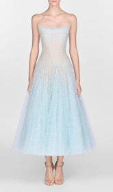 Estevan Sparkling Ombre Tulle Midi Dress