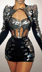 Fai Dazzling Mirror-Embellished Black & Gold Clubwear Set