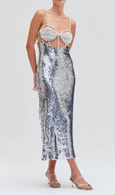 Edalene Pearl & Sequin Glamour Midi Dress