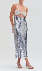 Edalene Pearl & Sequin Glamour Midi Dress