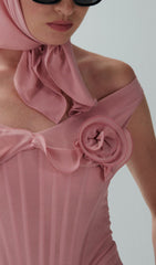 Elof Romantic Pink Corset Midi Dress