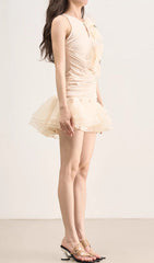 Evania Chic Floral Appliqu Ruffle Mini Dress