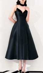Carminda Black Velvet Patchwork Midi Dress