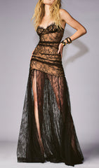 Cecily Black Lace & Nude Bustier Maxi Dress