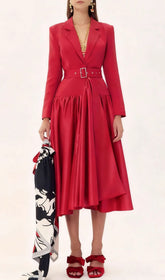 Imogen Red Long Sleeve Belted Blazer Dress