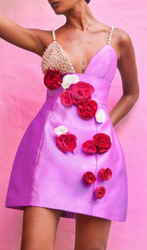 Jovanna Lavender Pearl & 3D Rose Mini Dress