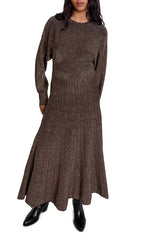 Rillante Shimmering Metallic Knit Pleated Maxi Dress for Women