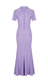 Elegant Lilac Ribbed Knit Maxi Dress