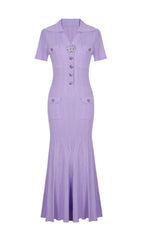 Elegant Lilac Ribbed Knit Maxi Dress