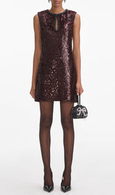 Glamorous Burgundy Sequin Keyhole Mini Dress for Women