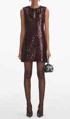 Glamorous Burgundy Sequin Keyhole Mini Dress for Women