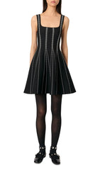 Chic Dot-Stripe Jacquard Knit Mini Dress