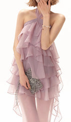 Farah Ethereal Lavender Halter Ruffle Maxi Dress