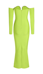 Dazzling Lime Green Off-Shoulder Embellished Evening Gown