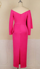 Chic Fuchsia Off-Shoulder Bow Midi Dress