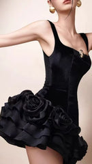 Fern Luxe Black Velvet Strappy Mini Dress