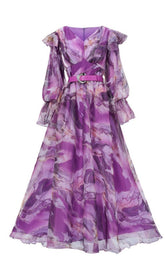 Feya Purple Abstract Print Maxi Dress