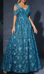 Dione Blue Floral Embroidered Maxi Dress