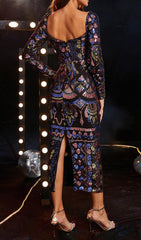 Cansu Dazzling Sequin Long Sleeve Midi Dress