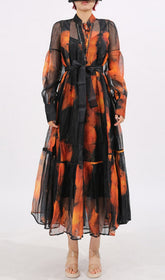 Fumiko Abstract Print Sheer Midi Dress