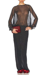 Chic Sheer Polka Dot Long Sleeve Maxi Dress