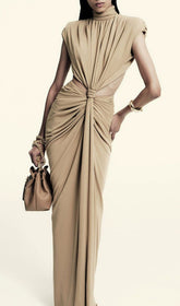 Itxaro Khaki Halter Cutout Maxi Dress