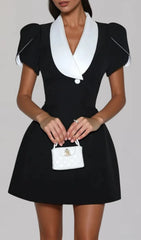 Vrythia Chic Contrast Collar Satin Mini Dress