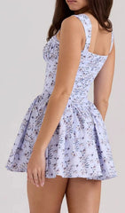 François Blue Floral Ruched Mini Dress