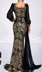 Cherry Gold Sequin Long Sleeve Maxi Dress